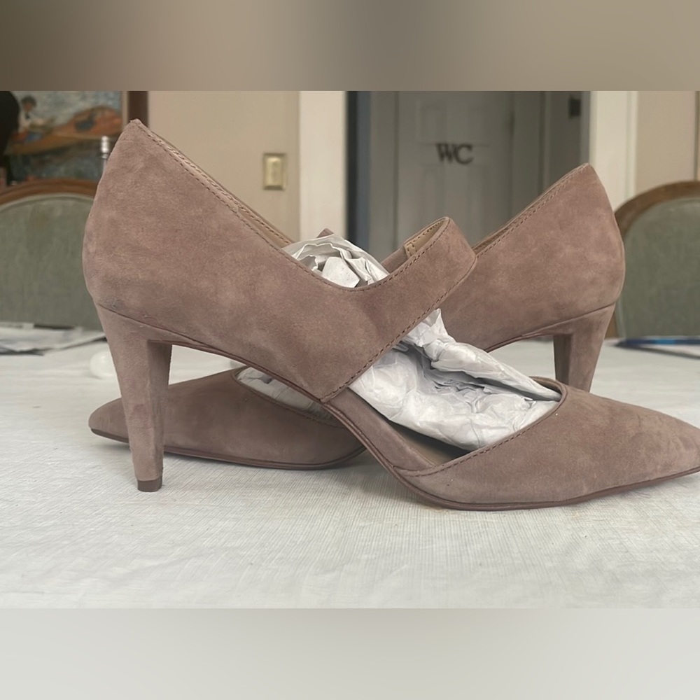 Enzo Angiolini Pixon Mary Jane D’Orsay Suede Pump in color Cobblestone, size 8M